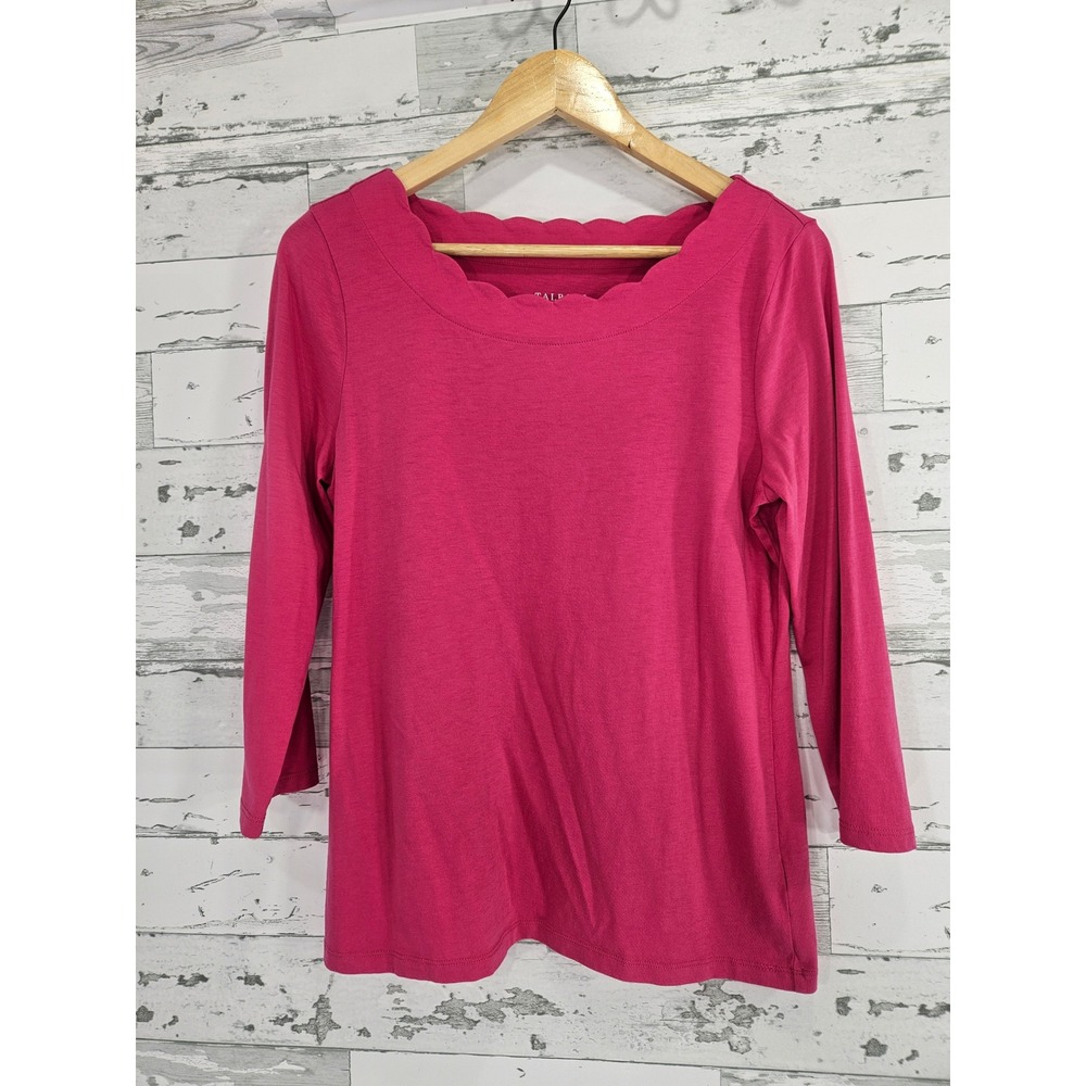 Talbots Pink Pima Cotton Scallop Neck 3/4 Sleeve Top Medium